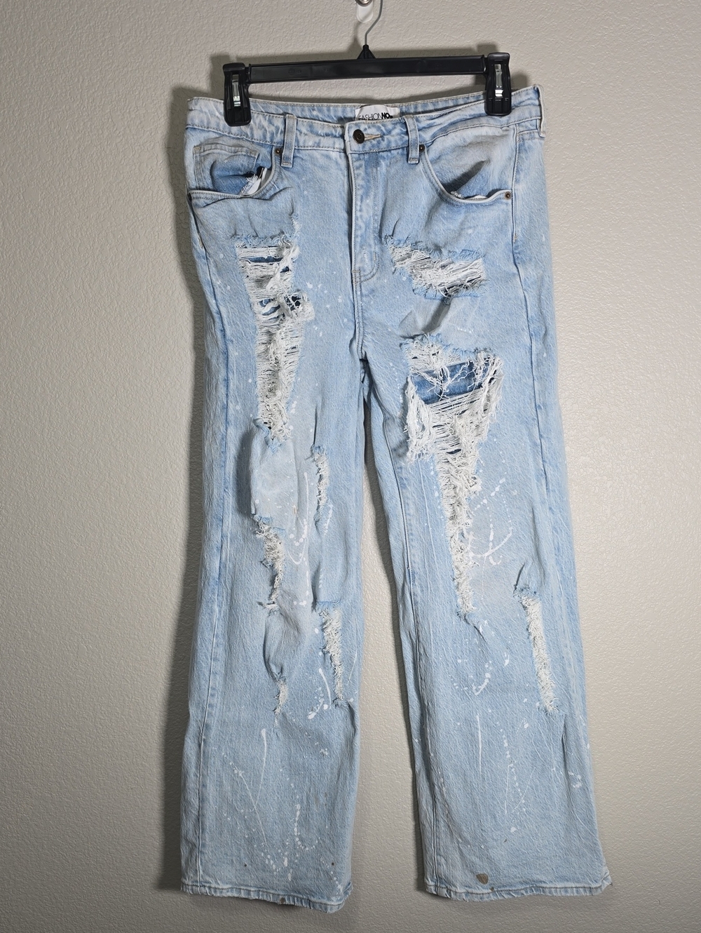 Fashion Nova Light Blue Distressed Flare Jeans